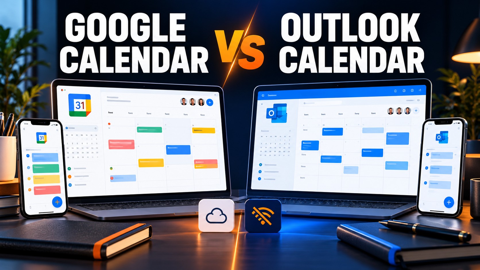 Google Calendar vs Outlook Calendar comparison for personal planning, tasks, sharing, mobile and offline use