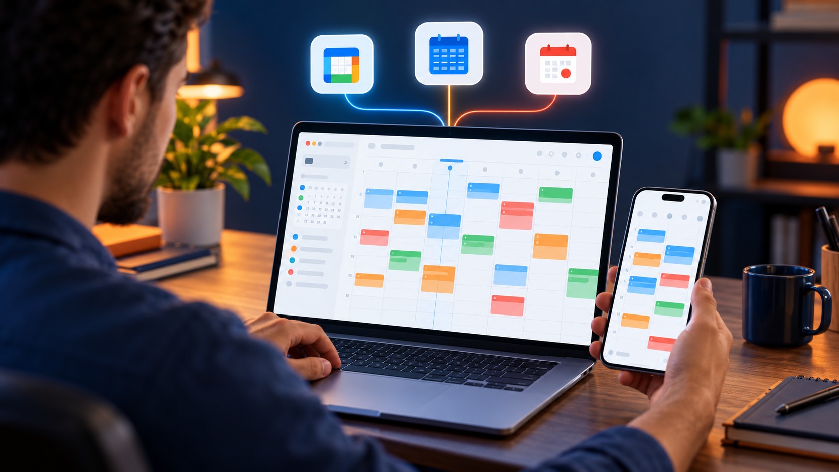 Best calendar apps: Multiple calendar accounts managed in one app on a laptop and smartphone